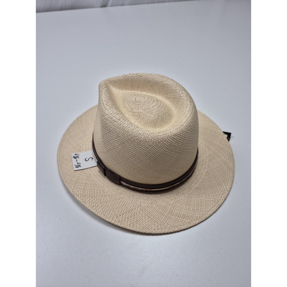 Bailey Hat Panama Fitted Mens S Beige Straw Leather Wide Brim Poet Made In USA